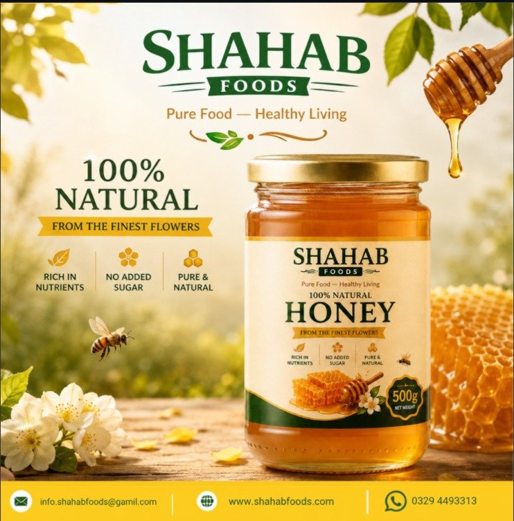 Shahab Foods Premium Raw Honey – 100% Pure & Unprocessed